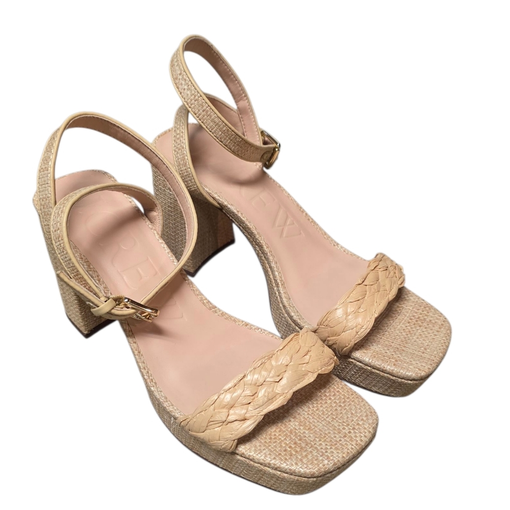 J CREW ANKLE STRAP PLATFORM FAUX RAFFIA 9 - Picture 2 of 11